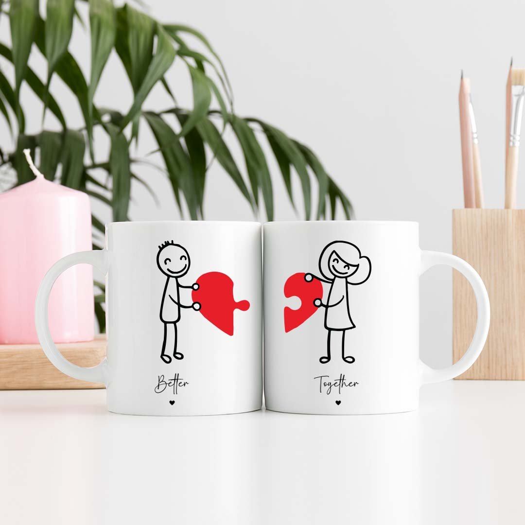 Better Together Couple Mug Set with Heart Puzzle Design-Giftii
